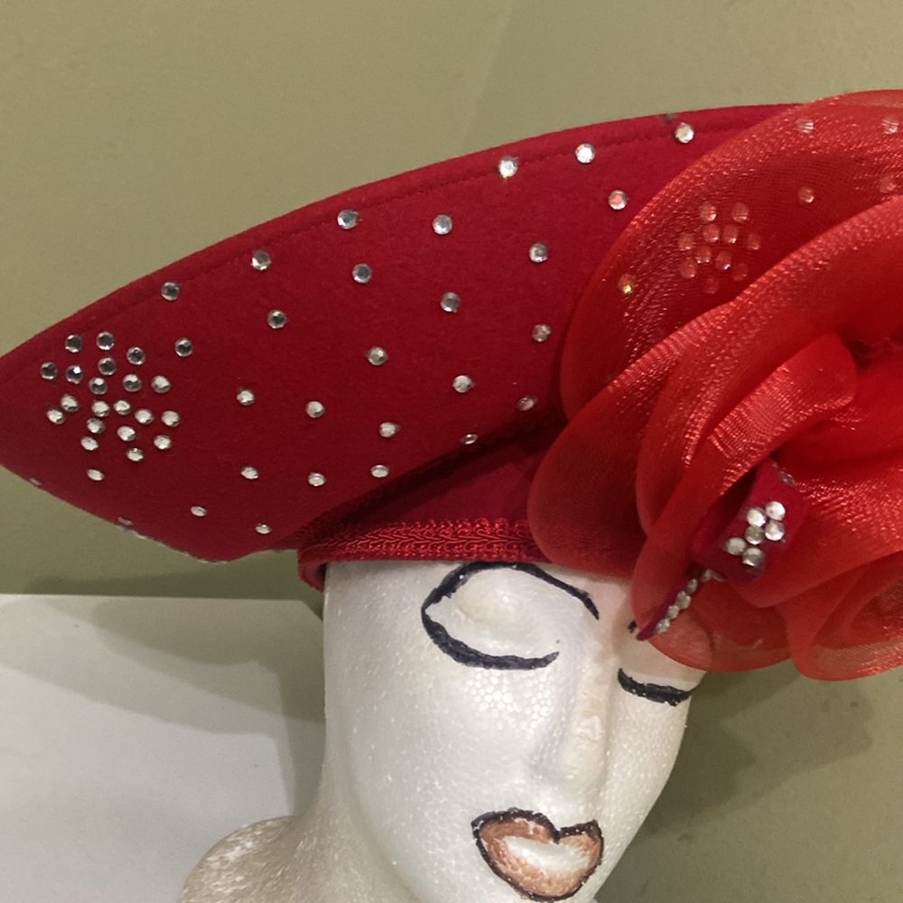 Gorgeous Red Wool Dress/Church/Kentucky Derby Hat by Deborah - Picture 3 of 12